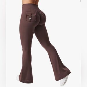 YEOREO Brown Pocket Flare Legging